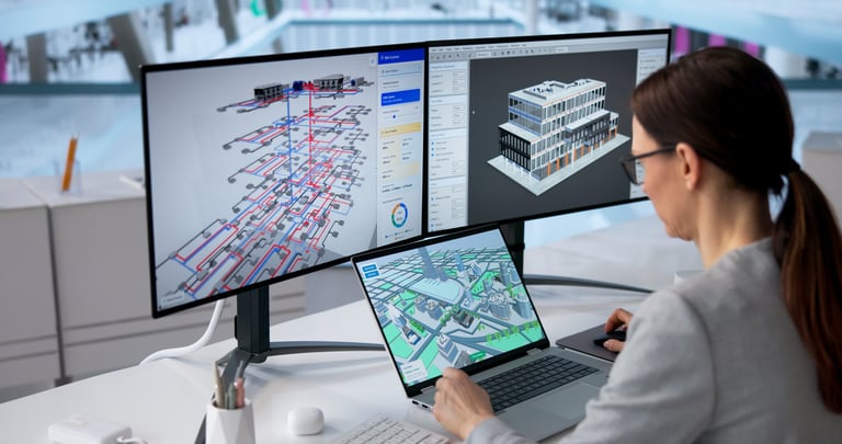 Female Engineer Operating BIM And GIS Tools For Digital Twin Creation In Urban Planning